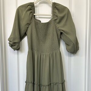 Ruched/smocked milkmaid maxi dress with puff sleeves